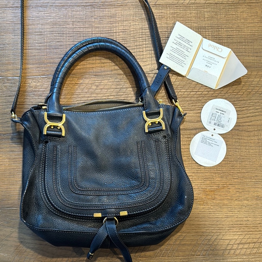 Chloe Black Leather Shoulder Bag with Gold Hardware